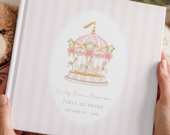 First Go Round Birthday Guest Book, Personalized Carousel First Birthday Memory Book, Girl 1st Birthday Keepsake, Carnival Photo Guestbook