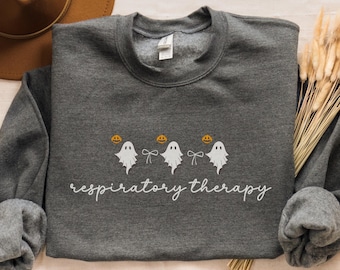 Halloween Respiratory Therapy Sweatshirt, Cute Ghost RT Sweater, Respiratory Therapist Crewneck Gift, Healthcare Worker Sweater, RRT Sweater