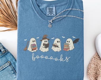 Ghost Books Shirt, Halloween Gift for Book Lovers, Spooky Bookworm Comfort Colors Tee, Cute Ghost Reading Shirt Bookish Teacher Gift Tshirt