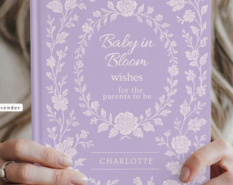 Gästbok för babyshower, personlig inloggningsbok för babyshower, blommig babyminnesbok, önskemål till nyblivna föräldrar som babyshowerpresent
