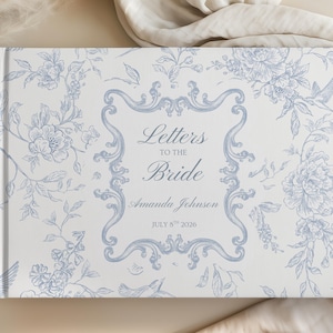 Alternative au livre d'or de mariage, livre de souvenirs de mariée personnalisé, album lettres à la mariée, livre d'or de shower de mariage floral toile bleue