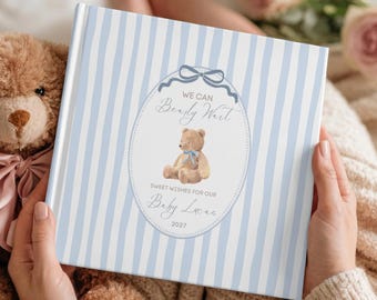 We Can Bearly Wait Baby Shower Guest Book, Personalized Baby Book, Teddy Bear Baby Memory Book, Baby Keepsake Gift, Advice And Wishes Book