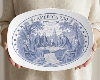 America 250 Declaration of Independence Platter, 250 Years of Freedom Serving Tray, Patriotic Americana Decor, USA 250th Anniversary Plate