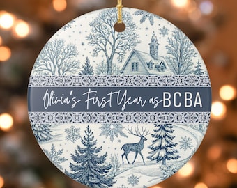 Personalized BCBA Ornament, Custom BCBA Keepsake, Board Certified Behavior Analyst Christmas Ornament, Blue Toile BCBA Gift, Elephant Gifts