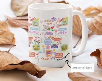 Aangepaste naam motiverende mok, dagelijkse affirmaties koffiekopje, cadeau geestelijke gezondheid, gepersonaliseerde zelfzorgmok positieve mok beste cadeaus voor haar
