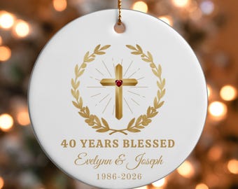 Personlig 40-årsjubileumsprydnad, rubinfärgad bröllopsdagspresent, kristen katolsk minnessak, anpassad föräldrars jubileumsprydnadspresent