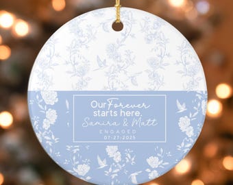 Adorno de compromiso personalizado, regalo personalizado para pareja comprometida, recuerdo de compromiso en Navidad, adorno para recién comprometidos, regalo para la fecha de la boda