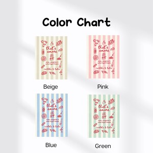 Puede incluir: Una carta de colores con cuatro dise&ntilde;os diferentes con el texto "Color Chart". Cada dise&ntilde;o tiene un patr&oacute;n de rayas verticales y un patr&oacute;n repetido de ilustraciones de alimentos y bebidas. Los colores son beige, rosa, azul y verde.