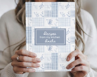 Personalized Recipe Notebook, Custom Name Recipe Book, Floral Kitchen Journal, French Toile Recipe Keeper, Gift for Mom Grandma Cookbook
