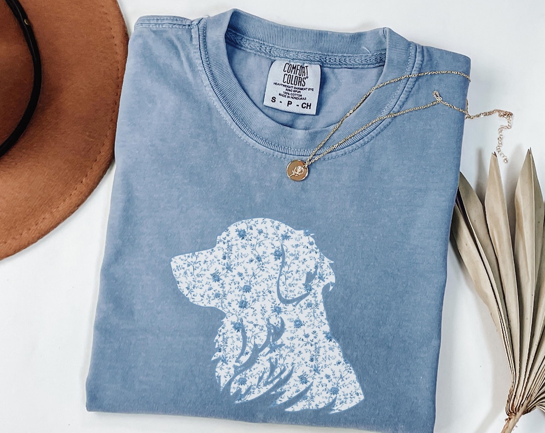 Golden Retriever Floral Blue Toile Shirt, Dog Mom Tee, Golden Retriever ...