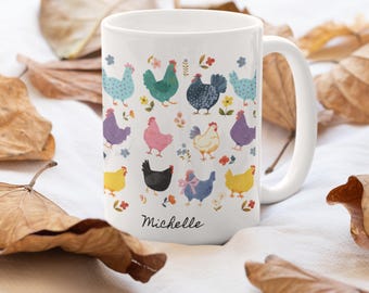 Custom Cute Chicken Mug, Farm Girl Gift, Cottagecore Coffee Cup, Chicken Lover Gift for Her, Personalized Chicken Mug, Farmer Gift Idea