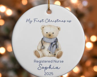 Adorno de enfermera personalizado, regalo de Navidad para enfermeras primerizas, adorno de graduación de enfermera titulada (RN BSN), recuerdo navideño para enfermeras tituladas