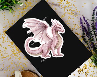 Naklejka z różowym majestatycznym smokiem, naklejka winylowa dla czytelnika fantasy