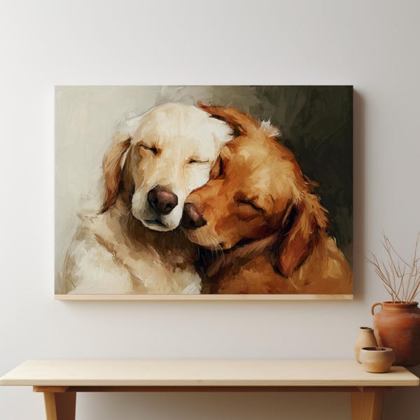 Golden Retriever Canvas Wall Art, Two Loving Golden Retrievers, Pet Memorial Art, Dog Lover Portrait Gift