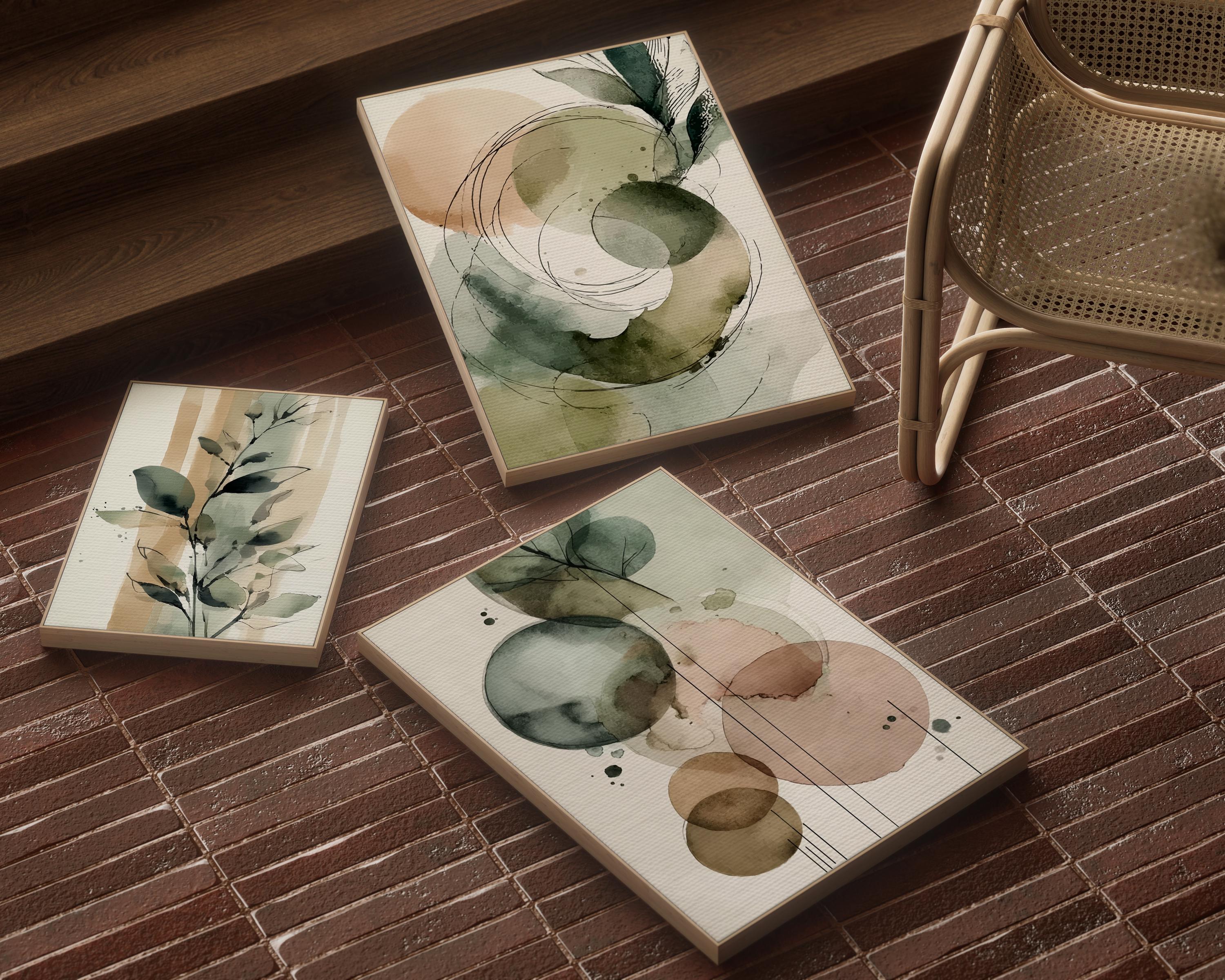 Japandi Boho Botanical Canvas Wall Art, Set of 3 Prints, Sage Green ...