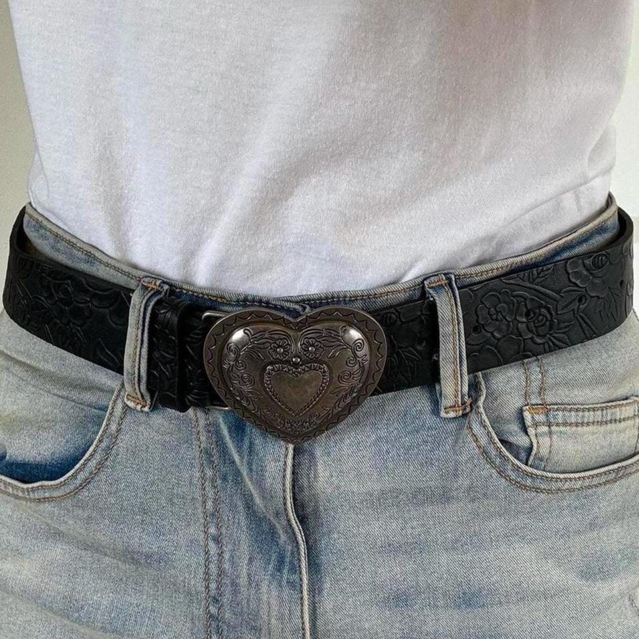 HEART BUCKLE BELT | Vintage Y2k 2000s Black Belt Country Western