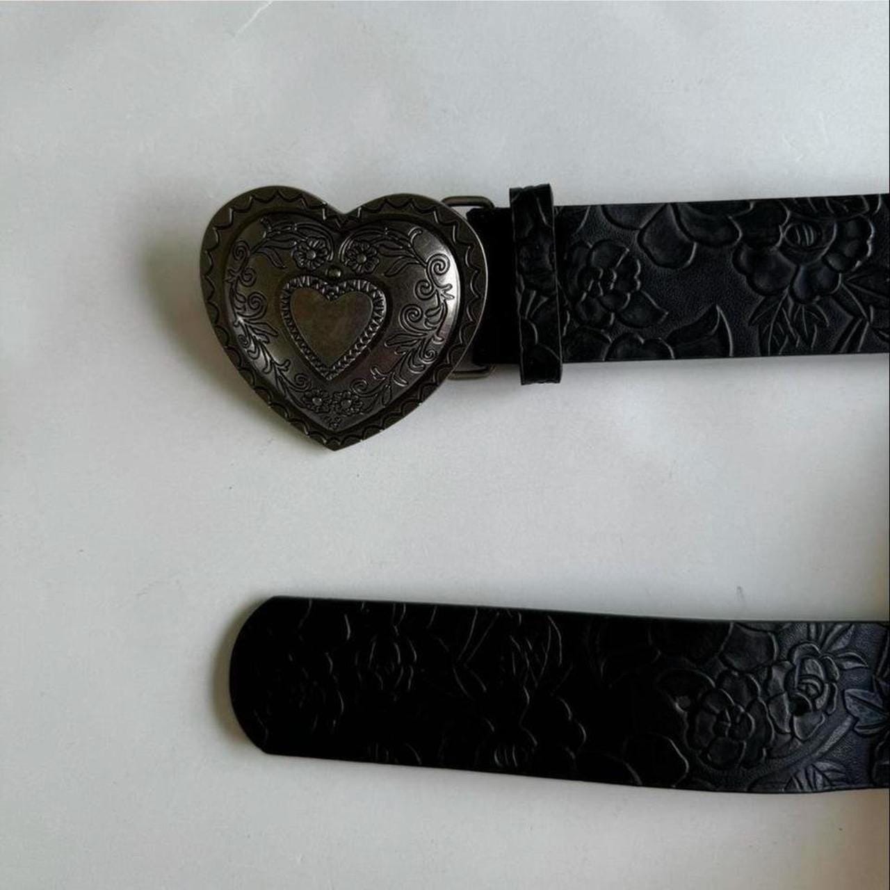 HEART BUCKLE BELT | Vintage Y2k 2000s Black Belt Country Western