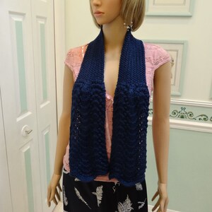 Handknitted, Navy Blue scarf, COUNTESS OF BATHORY of Hungary Scarf, 48 inches long, knitted in Feather and fan pattern stitch image 3