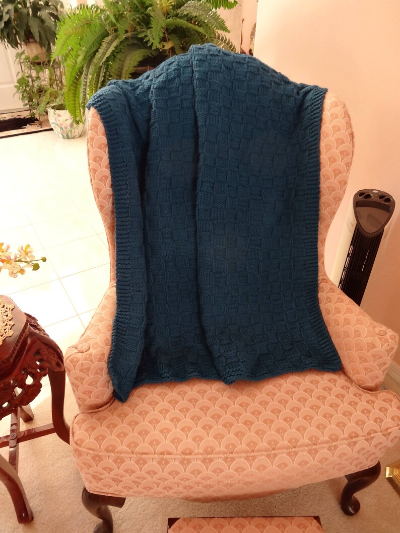Handknitted WHEELCHAIR Afghan/lap Robe, Teal, Special Needs, Twin 38 by