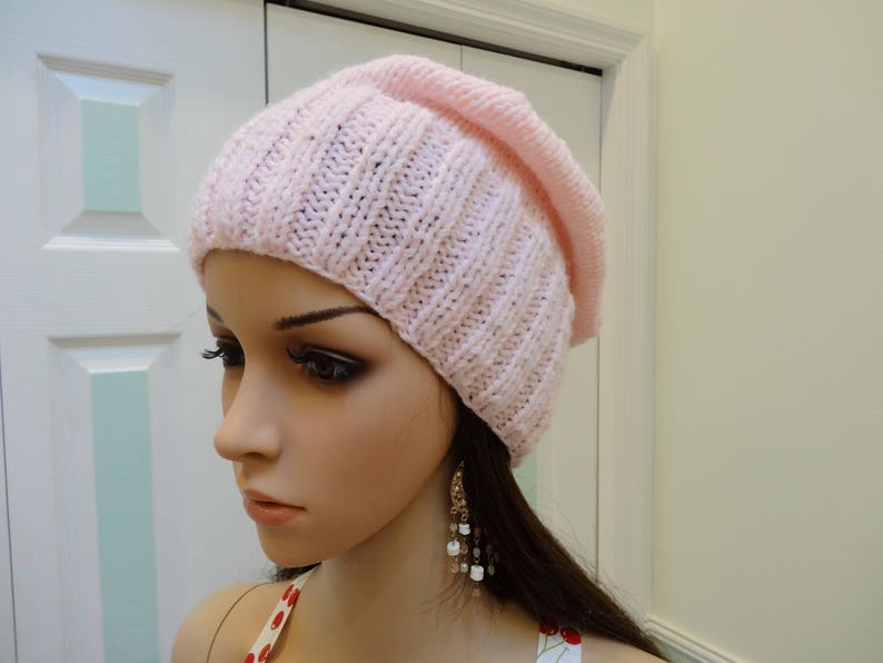Handknitted PINK WINTER HAT 4 inch ribbed forehead slouchy Etsy