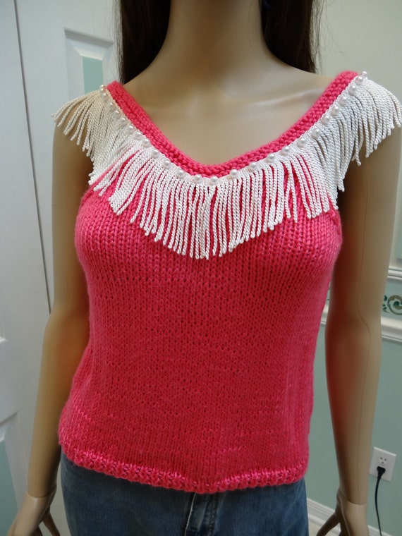 hot pink fringe sweater