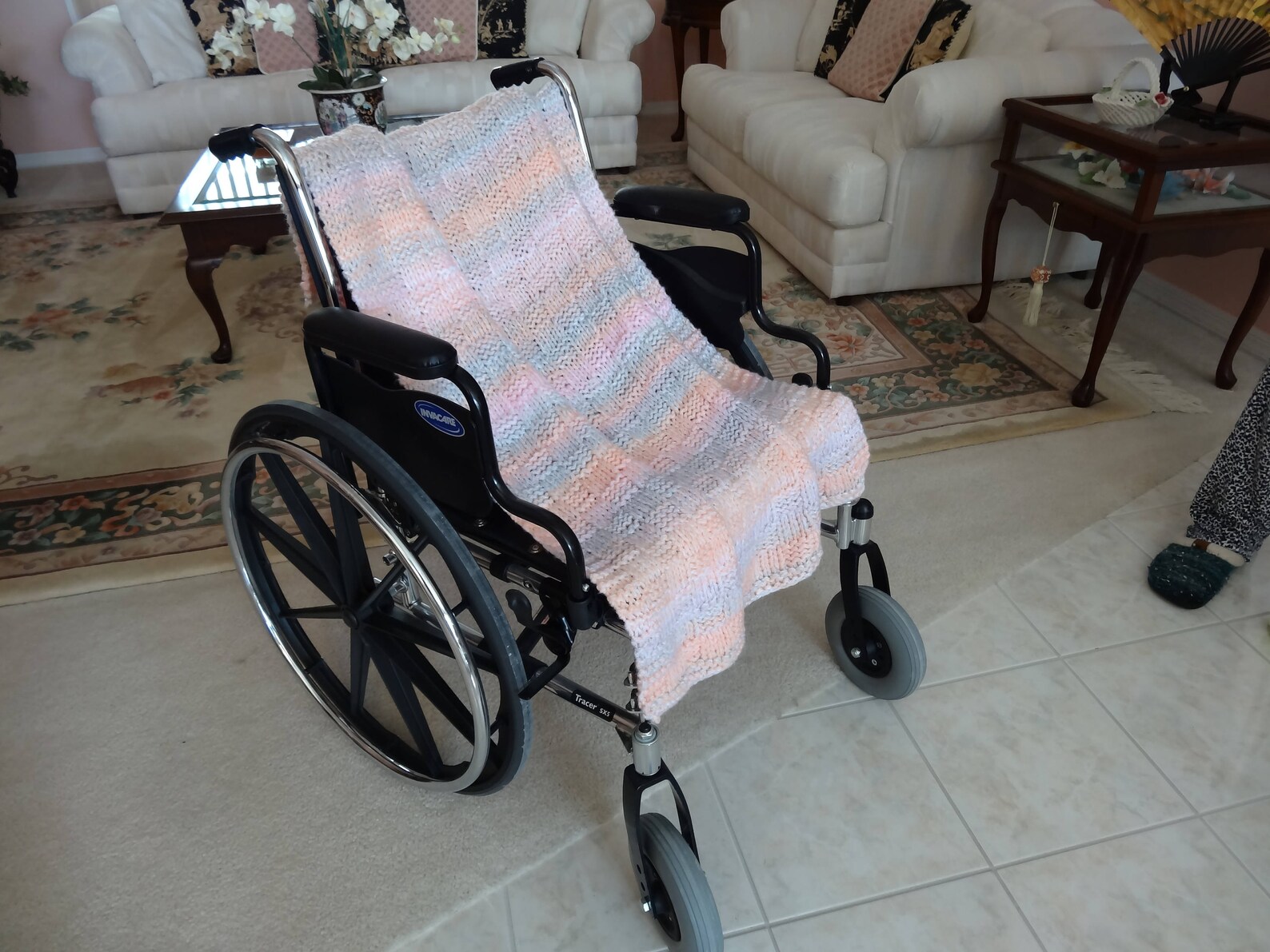 Sale Handknitted, AFGHAN/WHEELCHAIR BLANKET, Twin Blanket, 42 by