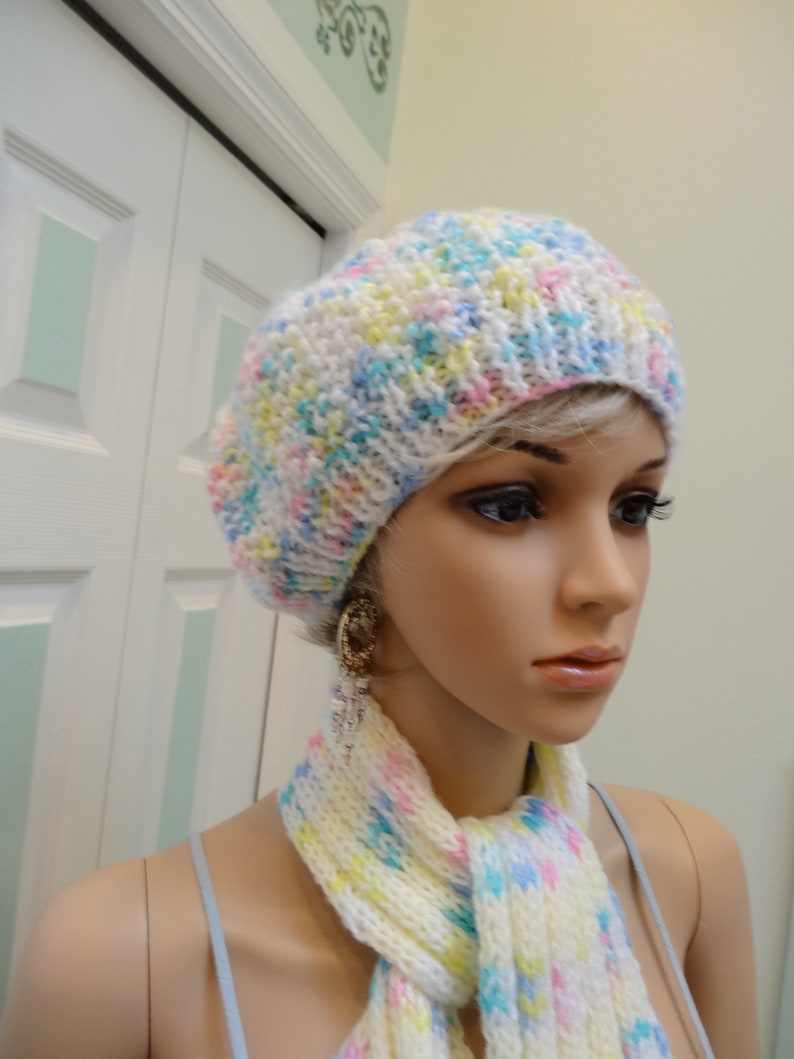 HANDKNITTED HAT & SCARF Set Slouchy Style Tam Hat Ribbed Etsy