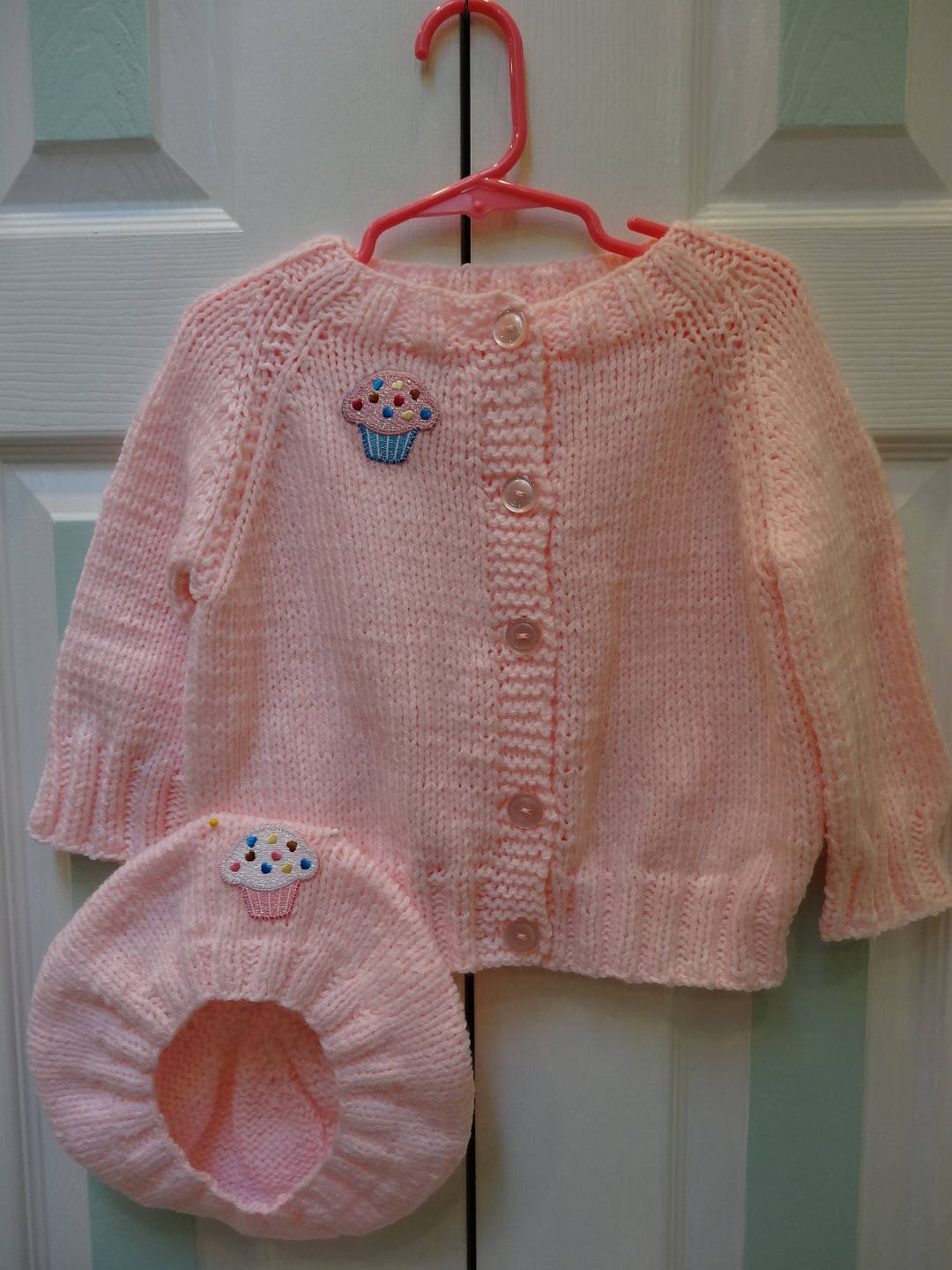 Handknitted PINK BABY SWEATER Set 12 to 18 Months Acrylic Etsy