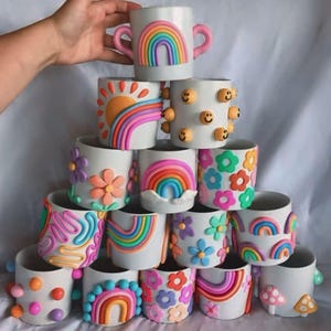 Handmade Polymer Clay Mug – Cute Coffee Cup – Personalized Gift – Custom Clay Mug – Unique Mug for Her – Kawaii Mug – Funny Clay Cup
