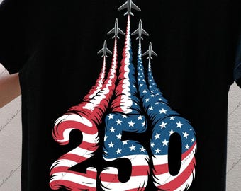 250 años de libertad PNG, aviones de combate patrióticos PNG, diseño del 250 aniversario de Estados Unidos, bandera de EE. UU. para sublimación, descarga digital de aviones SVG