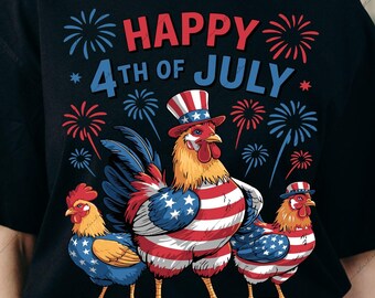 Patriotic Chicken PNG, 4th of July Rooster Png, American Flag Farmhouse Png, USA Chicken Png, Independence Day SVG, Trendy Farm Animal