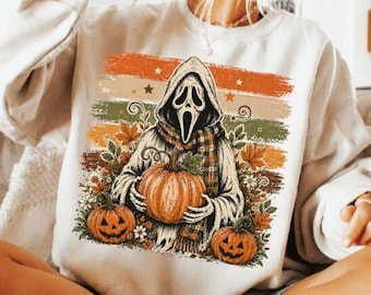 Ghostface Fall Png, diseño de camiseta de Halloween Latte, sublimación de temporada espeluznante de otoño, café espeluznante con calabaza PNG