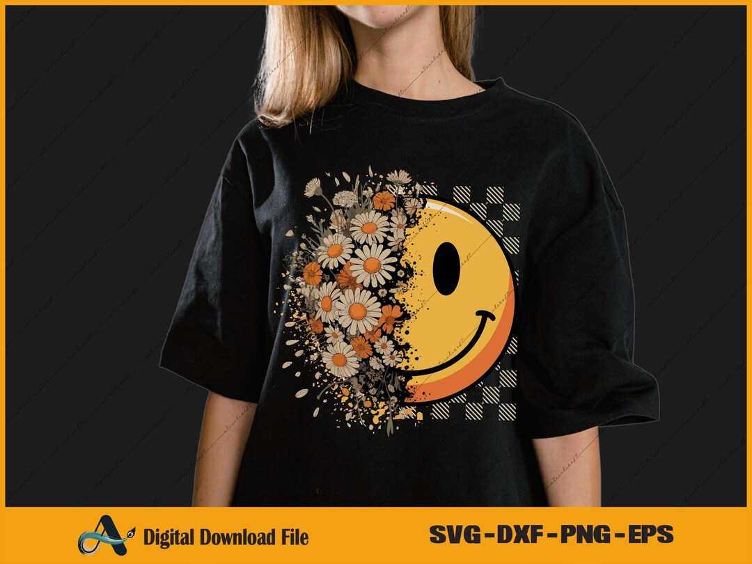 Floral Fall Smiley Face PNG Svg, Trendy Fall Sublimation | Checkered ...
