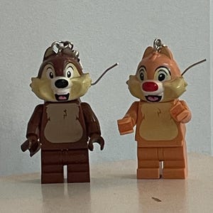 Mini figure earrings, cat and bird,  retro, toys, quirky, vintage, cute, fun, colourful, 80’s cartoon, Disney.