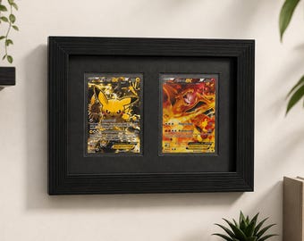 Pokemon Card Frame for 2 Magnetic Cases | Wood Look | 3D Printed | UV-Protected Front Panel | Wall & Tabletop Display | Gift Idea for Collectors