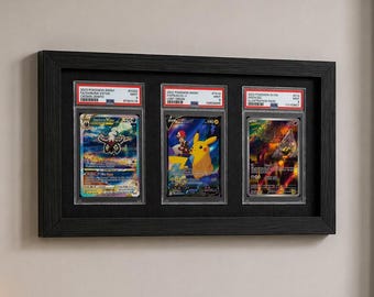 Pokemon, One Piece, Lorcana card frame for 3 slabs | PSA | Wood look | UV-protected front panel | Wall & table display | Gift idea