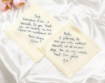Custom Embroidered Handwritten Handkerchief- Embroidered Mulberry Silk Handkerchief- Wedding Handkerchief- Wedding Keepsake-Wedding Favor