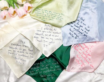Embroidered Personalized Handwritten Handkerchief,Mulberry Silk Embroidered Handkerchief,Wedding Handkerchief,Wedding Keepsake-Wedding Favor