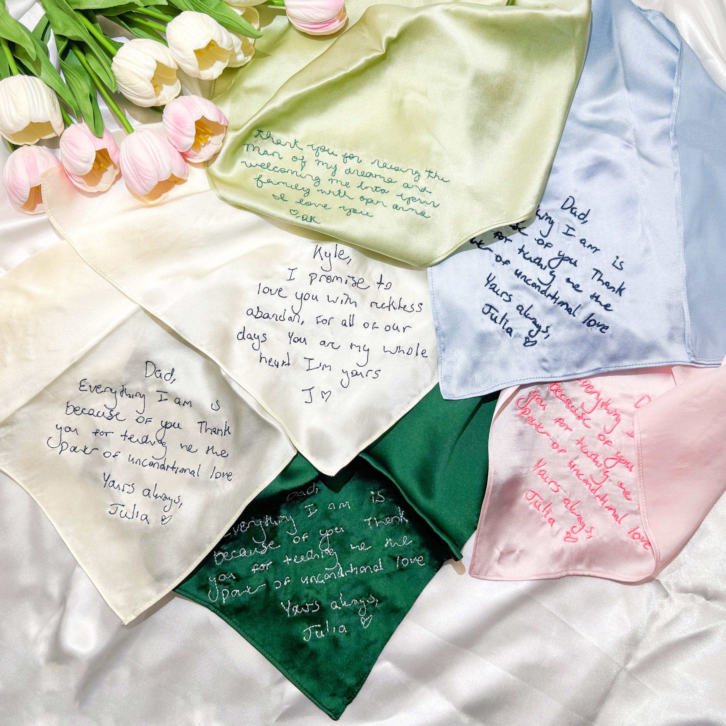 Embroidered Personalized Handwritten Handkerchief,Mulberry Silk Embroidered Handkerchief,Wedding Handkerchief,Wedding Keepsake-Wedding Favor