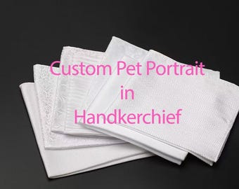 Custom Embroidered Pet Portrait Handkerchief, Embroidered Mulberry Silk Handkerchief, Wedding Handkerchief, Wedding Keepsake, Wedding Favor