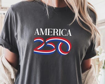 Comfort Colors America 250 Comfort Colors Shirt, USA Semiquincentennial 1776 2026 Patriotic Tee, minimaal rood blauw grafisch T-shirt