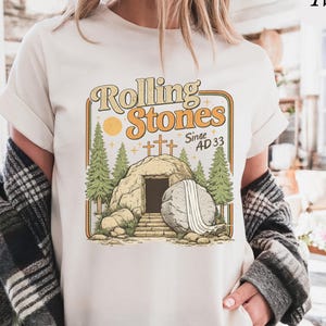 Comfort Colors Rolling Stones She Arose Shirt, Easter Christian Graphic, Comfort Colors, Jesus Resurrection Shirt, Faith Vintage Style Tee