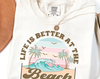 Camisa con colores cómodos y estilo playero retro: camiseta gráfica con lavado suave