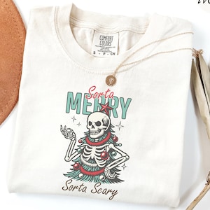 Sorta Merry Sorta Marry Sorta Scary Skeleton Christmas Shirt, Funny Tee, Spooky Christmas Sweatshirt, Retro Skeleton Holiday Gift Shirt