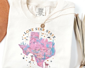 Comfort Colors Texas-shirt: retro cowgirl-shirt met print