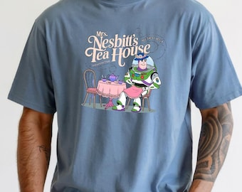 Comfort Colors Disney Mrs Nesbitt’s Tea House Comfort Colors Shirt, Funny Buzz Lightyear Tea Party Tee, Toy Story Graphic T Shirt Gift