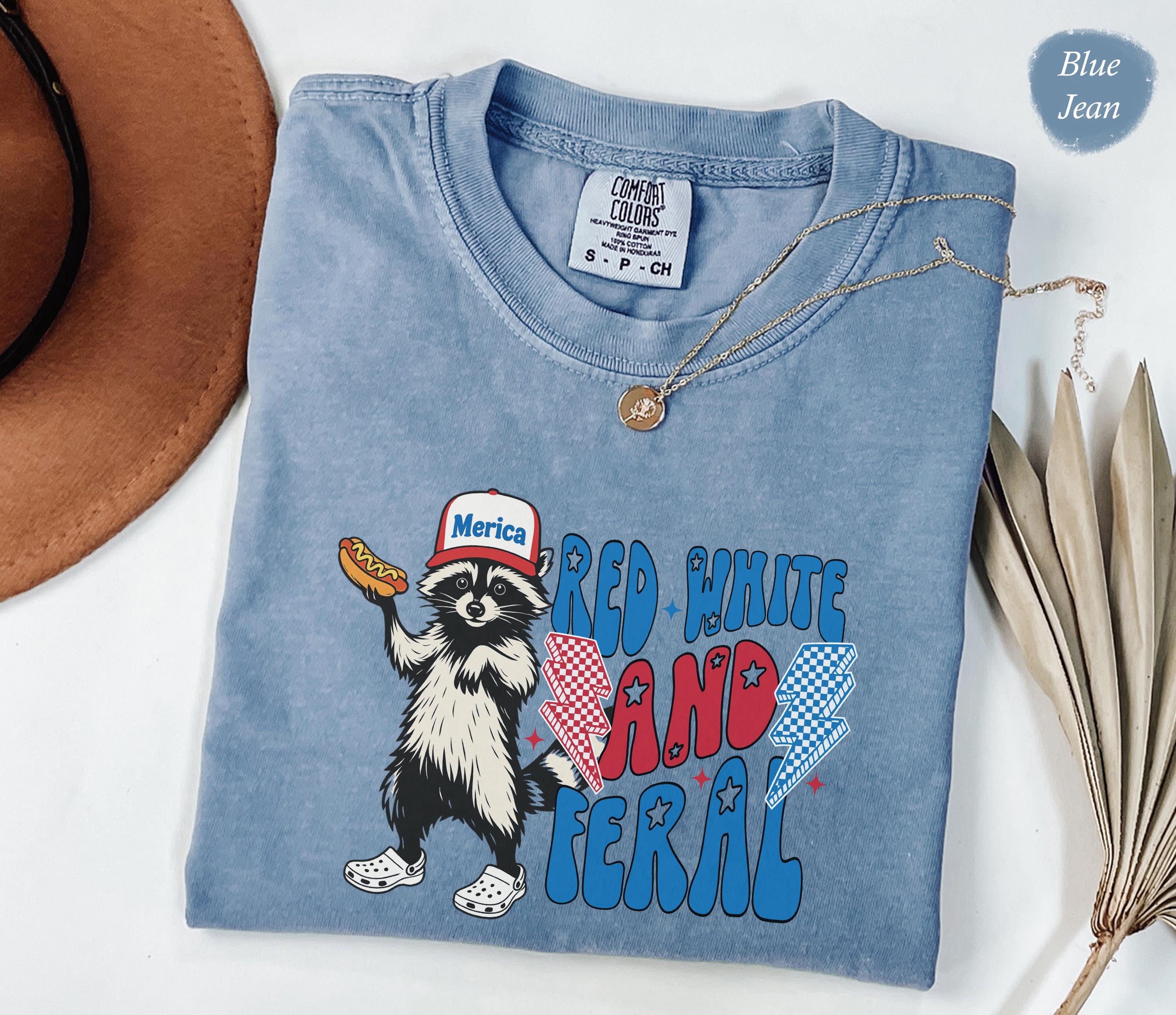 Feral But Free Raccoon Shirt – Funny 4th of July Comfort Colors® Tee, Independence Day Toddler & Kids Shirt, Coquette Western USA Tee