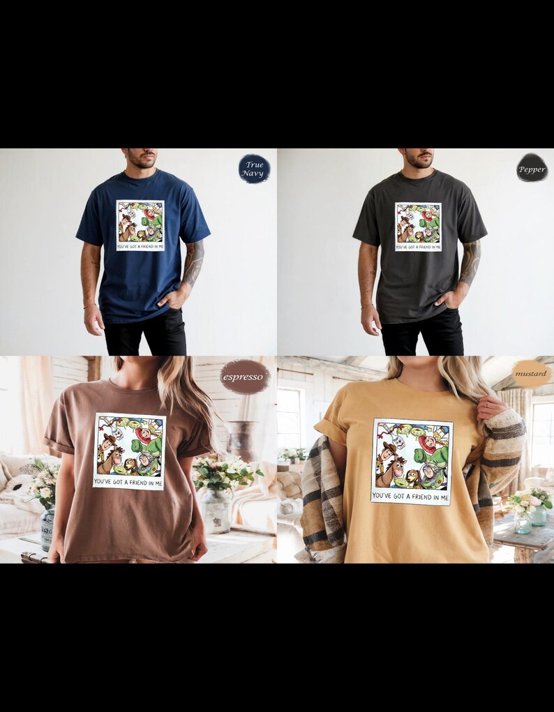 Comfort Colors Disney Toy Story polaroid-shirt, shirt You've Got a Friend in Me, Woody Buzz Jessie Rex Slinky Bullseye Graphic cadeau gezellig shirt afbeelding 6