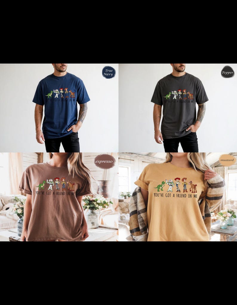Camiseta Comfort Colors Disney "Tienes un amigo en mí", camiseta de Toy Story Friends, camiseta Comfort Colors con estampado de Woody, Buzz, Jessie, Rex y Bullseye. imagen 5