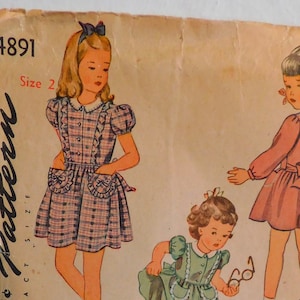 Simplicity 4891 1930&#39;s Girl&#39;s Dress Pattern - Child&#39;s Dress and Panties - Tie Back Dress Pattern - 1930&#39;s Girl&#39;s Dress Pattern Size 2